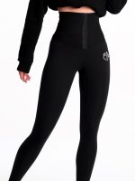 Czarne damskie legginsy sportowe z wbudowanym gorsetem
