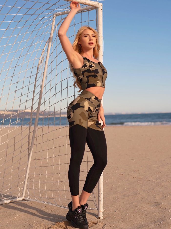 Camouflage bustier and leggings with black legs