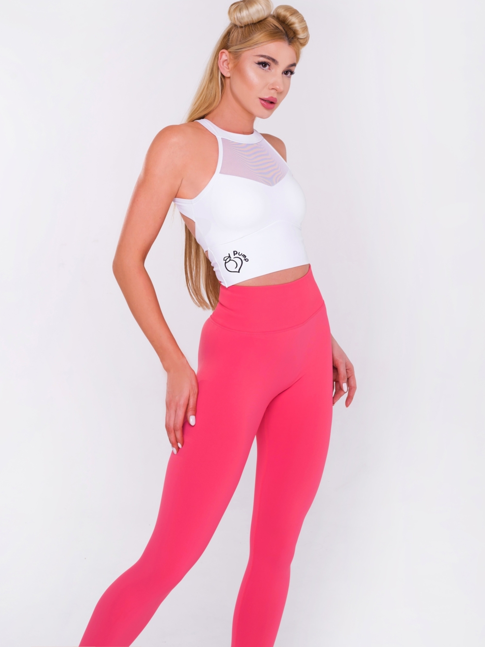 różowe damskie legginsy sportowe z wysokim stanem