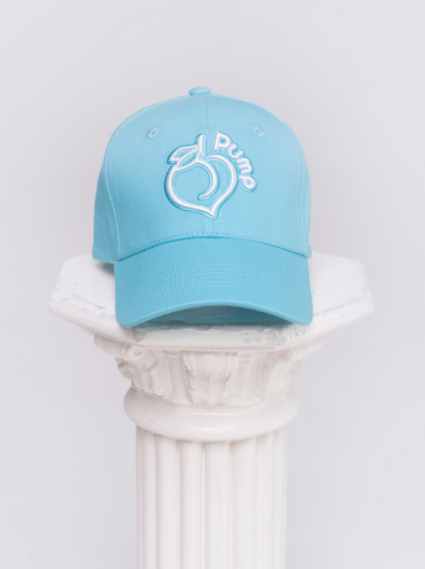 Șapcă albastru senin cu logo-ul Peach Pump brodat, fotografie frontală