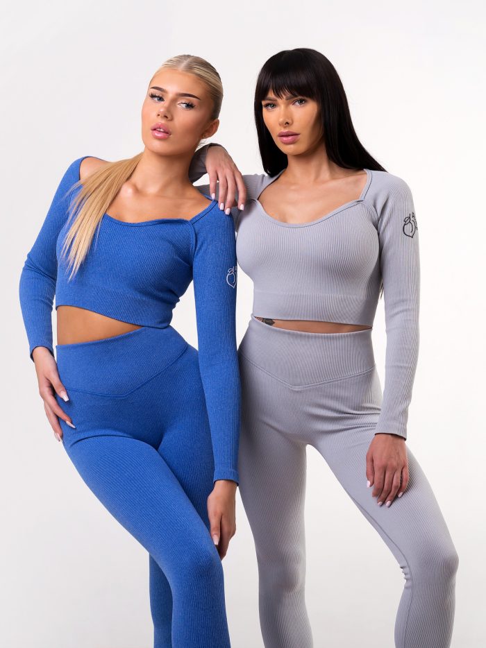 Šedá bezšvová súprava legín a topu z pevnej tkaniny Peach Pump