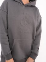 Thick grey winter fleece hoodie with embroidery and 3D logo Peach Pump