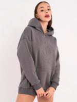 Fleece hoodie with Peach Pump 3D embossing in grey color