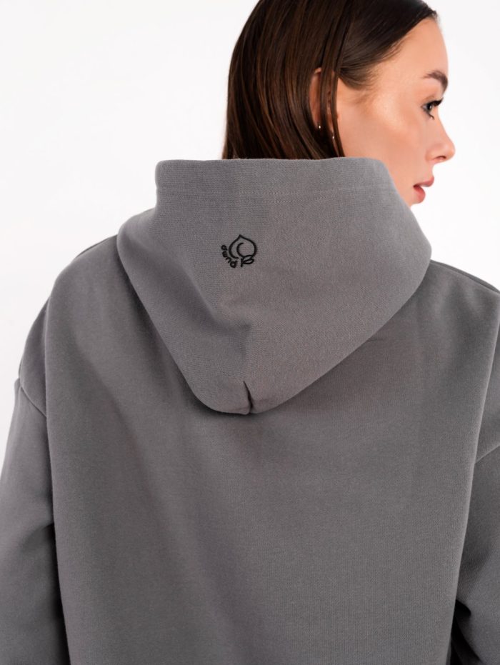 Winter hoodie with large hood and rubberized logo Peach Pump in grey