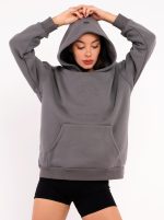 Thick fleece hoodie with front pocket in grey, 3D embossed logo Peach Pump