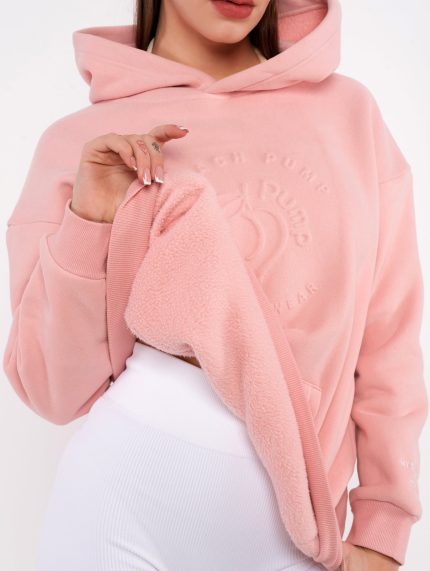 Καπιτονέ φούτερ με κουκούλα, “Hoodie”, σε ροζ χρώμα