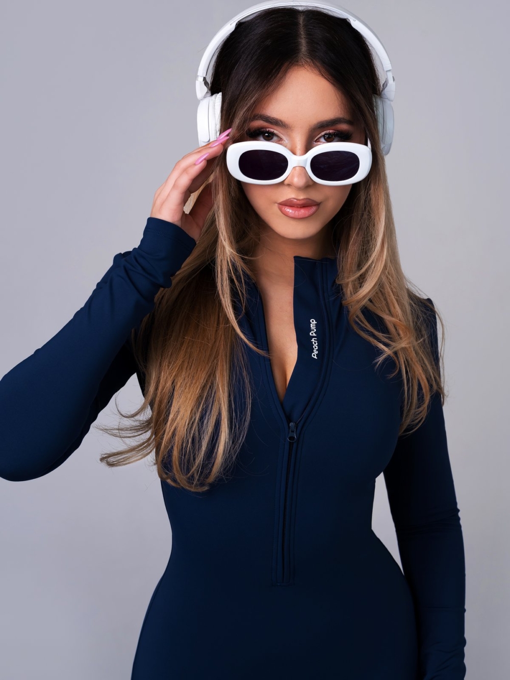 Fleece navy blue jumpsuit, catsuit by Peach Pump