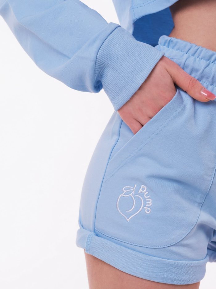 Sports shorts with pockets and embroidery in blue