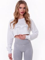 Short white blouse with light grey embroidery