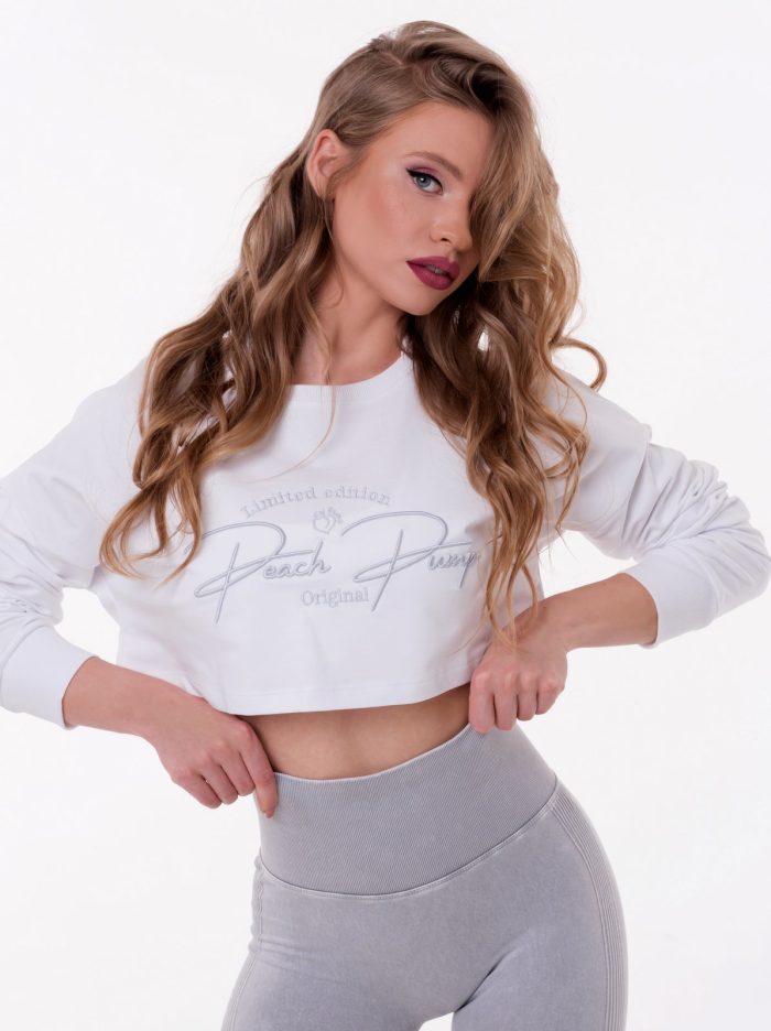 White fitness shirt with short modern design and embroidery in grey