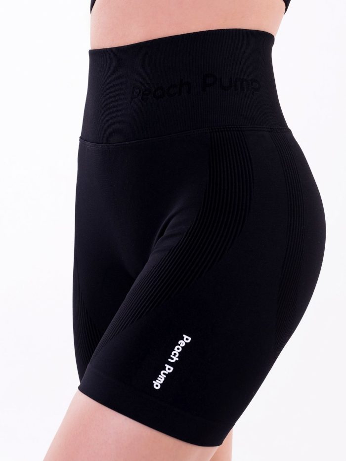 Colanți scurți negri fără cusături cu Pump Peach pe coapsă