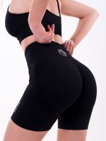 Seamless black sports set, leggings shorts and padded bra