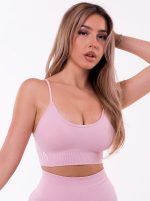 Baby pink sports bustier with padding that can be removed