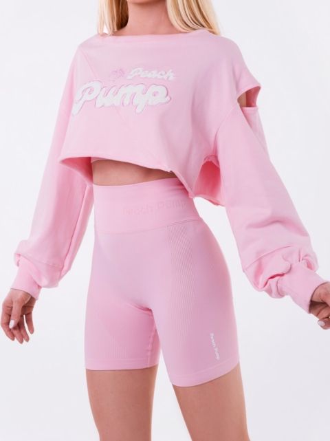 Sport pamut crop pulóver modern dizájnnal, rózsaszínben
