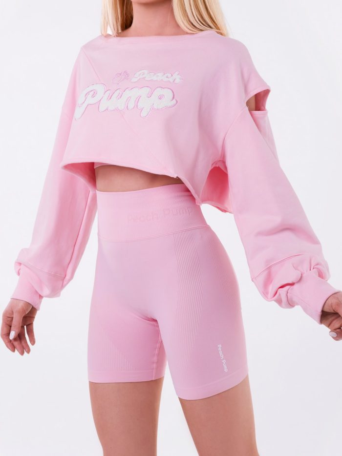 Sport pamut crop pulóver modern dizájnnal, rózsaszínben