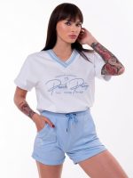 Dámska svetlomodrá športová súprava tričko so šortkami Peach Pump