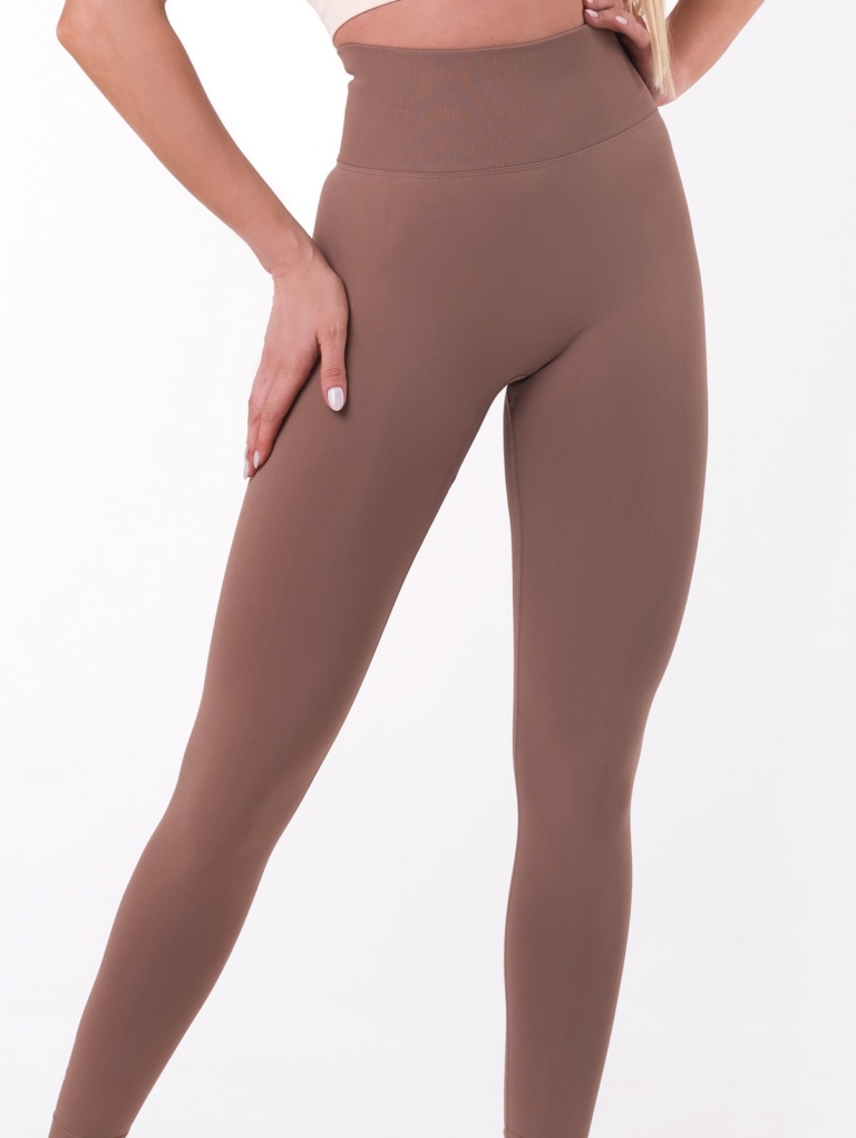 Női barna sport leggings, magasított derékrésszel
