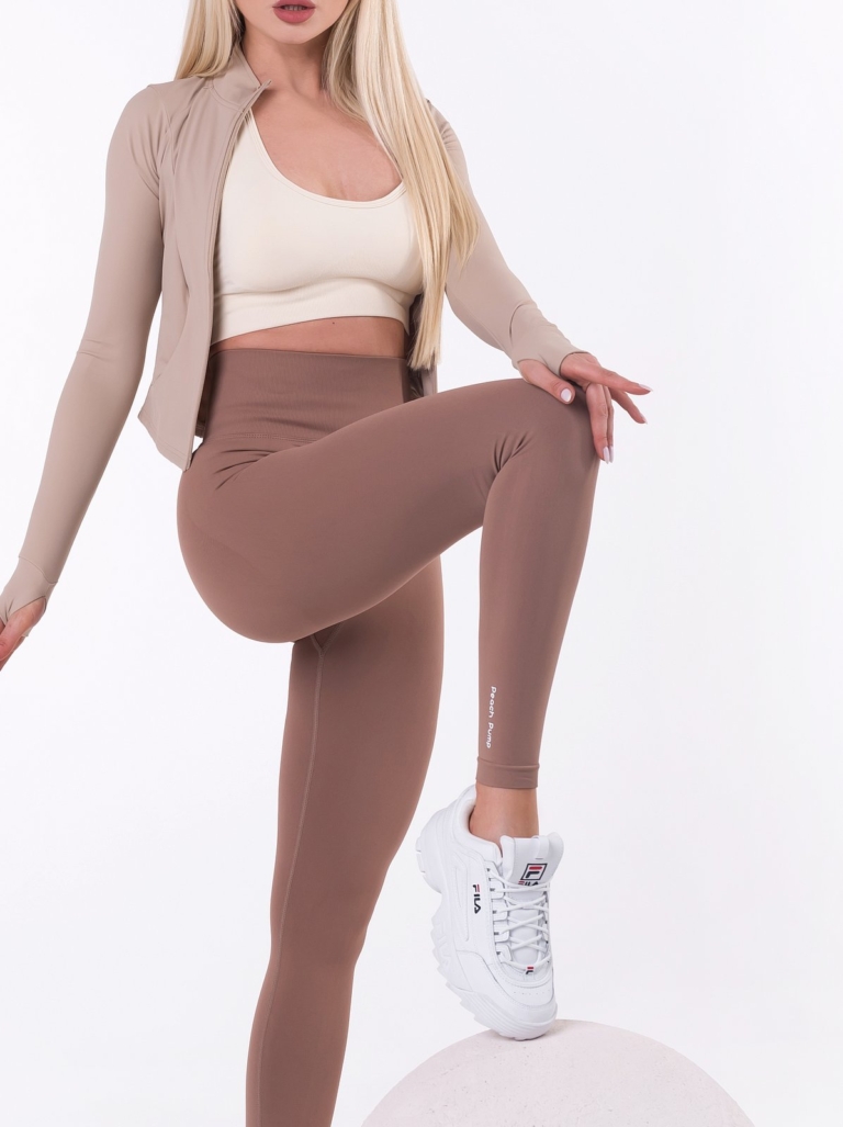 Barna sport leggings alakformáló és kiemelő hatással, boka felirattal