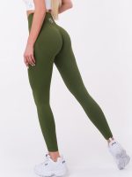 Mutatós női magas derekú leggings katonazöld színben