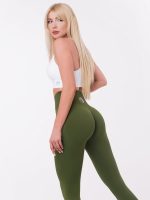 Mutatós női sport leggings fitneszhez és jógához olívazöld színben