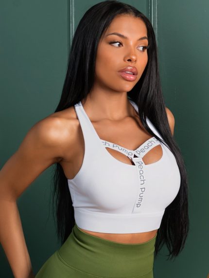 Modern white bustier with padding and inscriptions Peach Pump Y