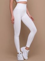 Fehér, magas derekú női leggings rugalmas, varrás nélküli alakformáló anyagból