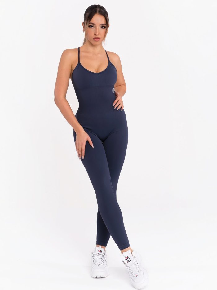 Dark blue sports jumpsuits with adjustable straps and padding