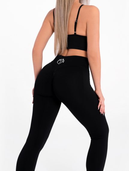Low waist black leggings and V-neck sports bra Peach Pump