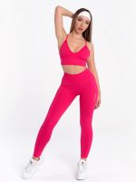Seamless dark pink sports bra with deep V neckline