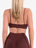 Brown sports bustier with 3D inverted seams and push-up cups