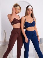 Brown sports bustier with 3D inverted seams and push-up cups