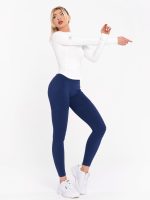 Sötétkék női sport leggings két oldalzsebbel