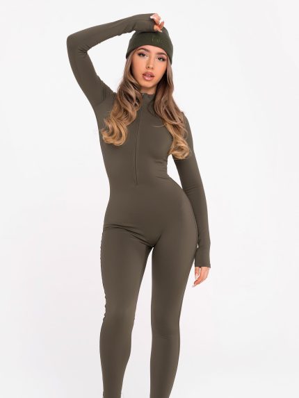 Women's fleeced sports jumpsuit in dark green