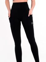 Women's black leggings with pockets made of elastic , seamless fabric