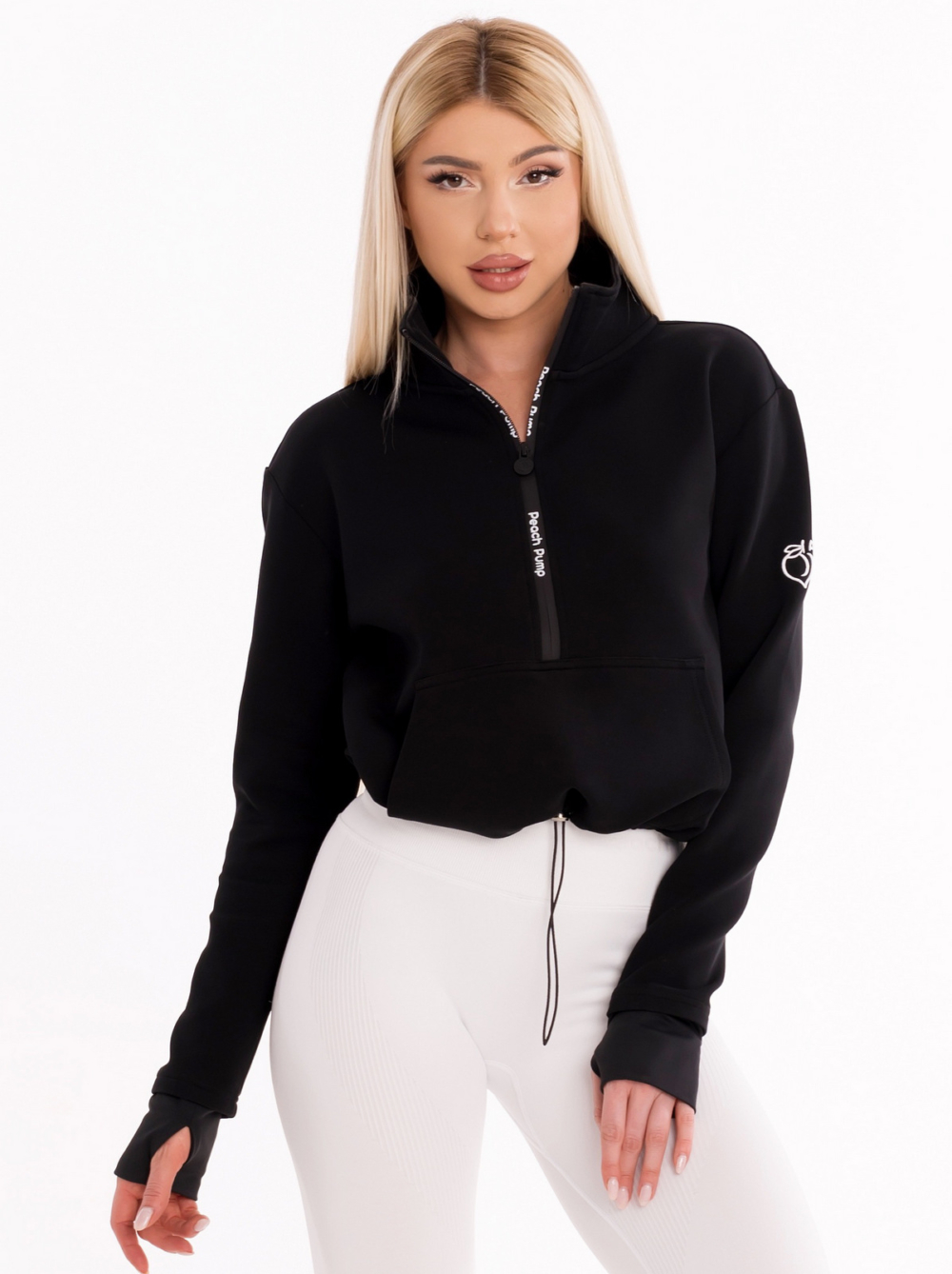 Dámská sportovní černá mikina na zip s nápisem Peach Pump