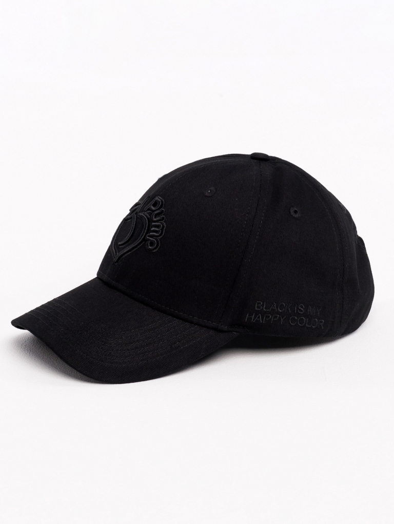 Șapcă neagră cu cozoroc și logo Peach Pump brodat negru și inscripții laterale