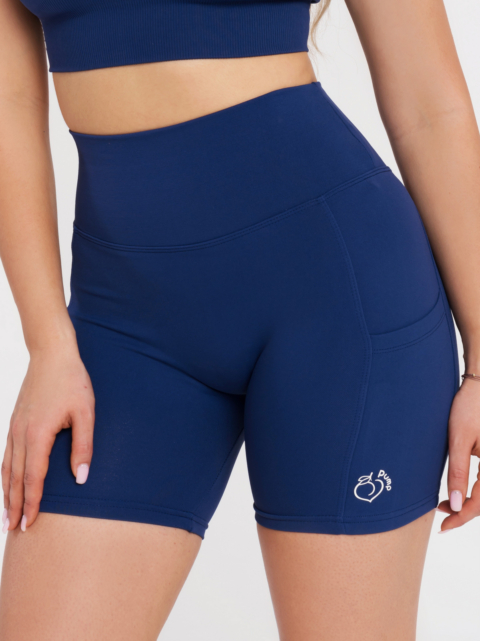 Sötétkék sport rövid női leggings zsebekkel