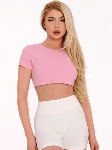 Tricou sport roz scurt mulat, cu căptușeală care poate fi îndepărtată