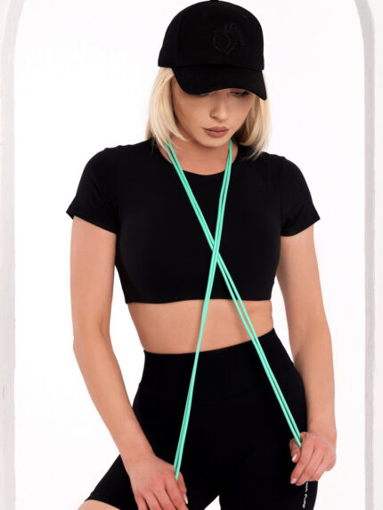 Tricou sport negru mulat scurt, cu elastic în partea de jos