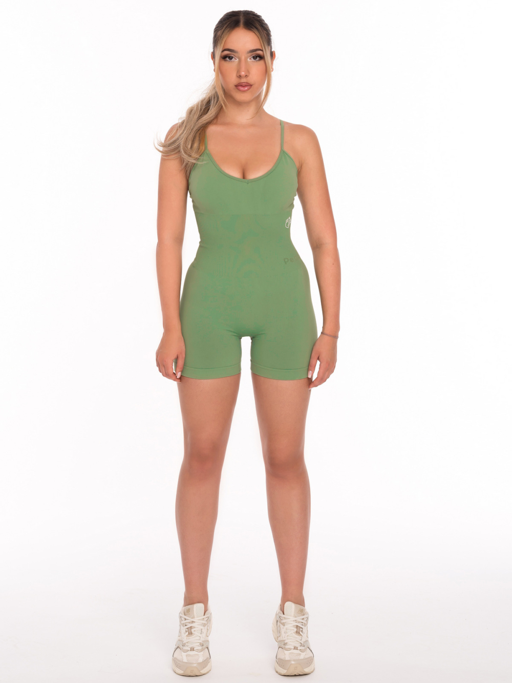 Grüner nahtloser Fitness-Jumpsuit mit Push-up-Effekt