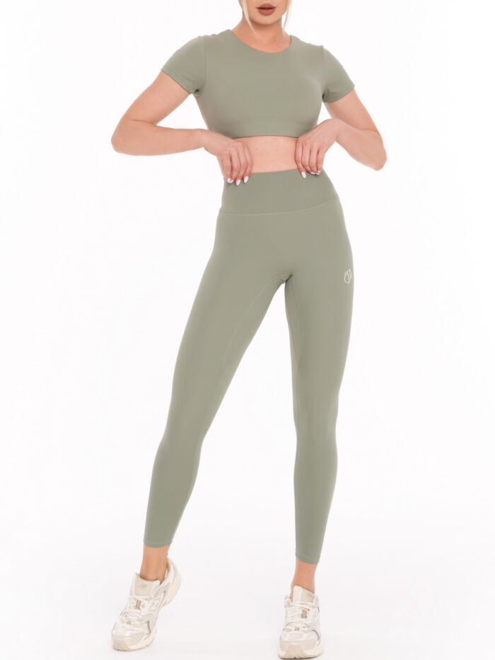Colanți sport elastici de damă cu talie medie în verde