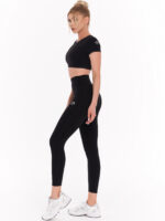 Damski czarny dwuczęściowy komplet sportowy z bluzą i legginsami do fitnessu