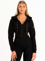 Κοντό μαύρο φούτερ Peach Pump από βαμβάκι με φερμουάρ και κουκούλα