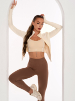 Modern beige sports bra with Peach Pump prints in beige