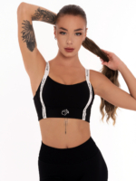Bustieră sport neagră cu căptușeală Push-up și bretele albe cu inscripții negre Peach Pump