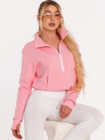 Rózsaszín felső cipzárral és Peach Pump felirattal