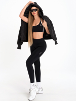 Női, fekete, közepes derékrésszel rendelkező sportleggings, sűrű szövésű és rugalmas, átlátszatlan anyagból