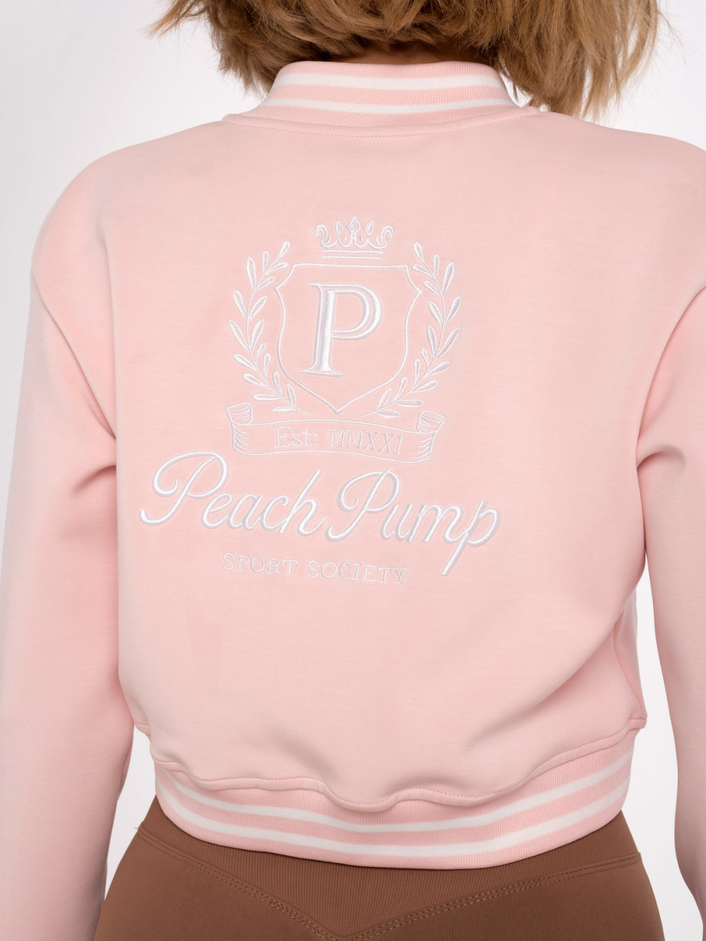 Peach Pump αθλητικό γυναικείο ροζ μπουφάν με κέντημα στην πλάτη