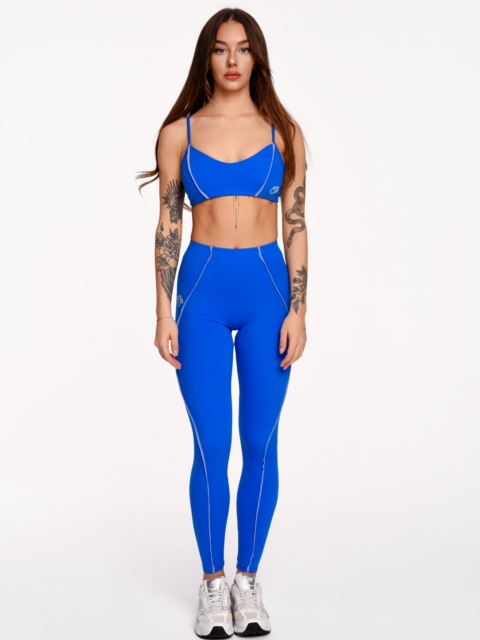 Kék 3D varrásos leggings és sportmelltartó szett