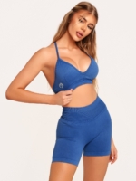 Set albastru cu sutien în formă de V și colanți scurți cu efect de modelare și Push Up.